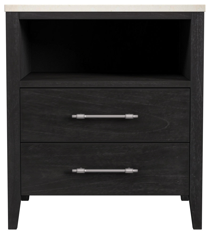 Mayfair 2-Drawer Wood and Marble Nightstand, Washed Black