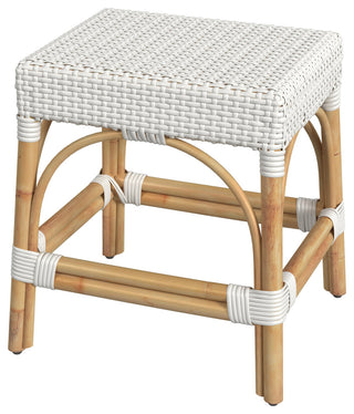 Robias Rattan Rectangular 18" Dining Stool, Glossy White Solid