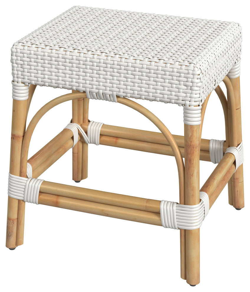 Robias Rattan Rectangular 18" Dining Stool, Glossy White Solid