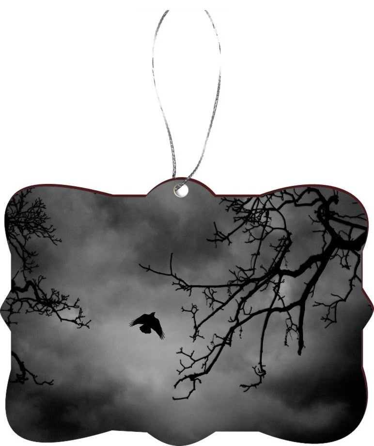 Flying Bird Silhouette in Branches Design Rectangle Christmas Tree Ornament