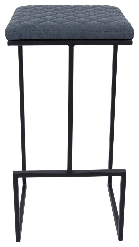Quincy Square Barstool with Leather Seats and Metal Frame with Footrest, Peacock Blue
