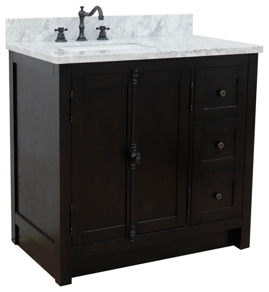 37" Vanity, Brown Ash With White Carrara Top, Left Doors/Left Rectangle Sink