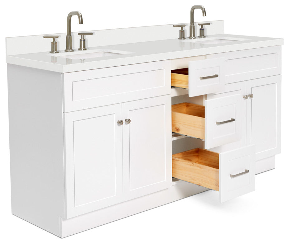 ARIEL Hamlet 73" Double Rectangle Sink Bath Vanity in White With Quartz Top