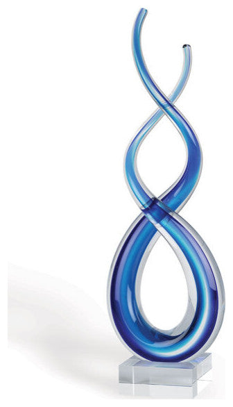 20" Clear and Blue Murano Glass Modern Abstract Tabletop Sculpture