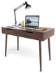 Mid Century Desk, Angled Legs & 2 Storage Drawers With Cut Out Pulls, Walnut