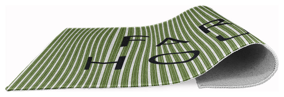 Farmhouse Ticking Farmhouse Chenille Area Rug, Light Olive Green, 5' Round