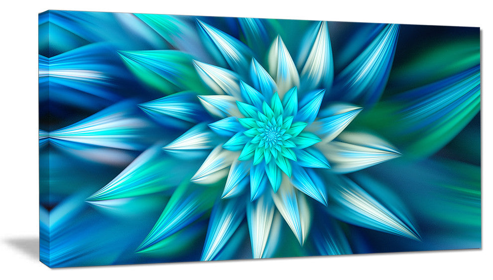 Huge Blue Fractal Flower, Floral Canvas Art Print, 32"x16"