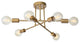 Modern Mid-century 6 Light Sputnik Linear Semi Flush Mount, Brass