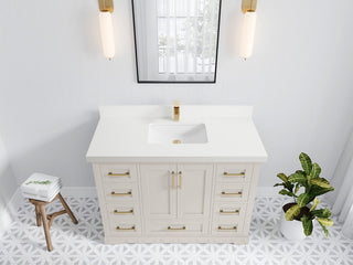 Boston 48" Single Sink Bath Vanity in Fine Grain 2" White Quartz
