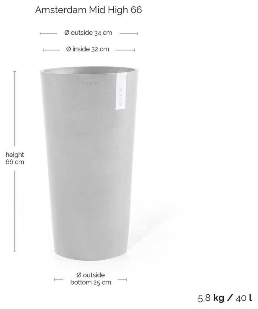 Ecopots Amsterdam Mid High Round Flower Planter, Dark Grey, 26"