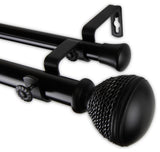 Woven 1" Double Curtain Rod, Black, Black, 66"-120"