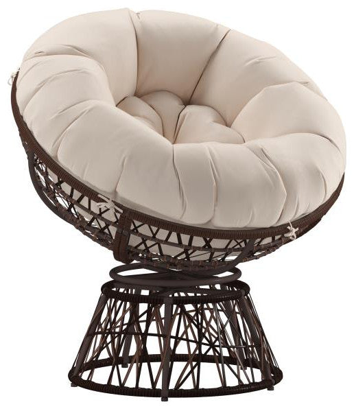 Bowie Comfort Series Swivel Patio Chair with Cushion, Brown/Beige