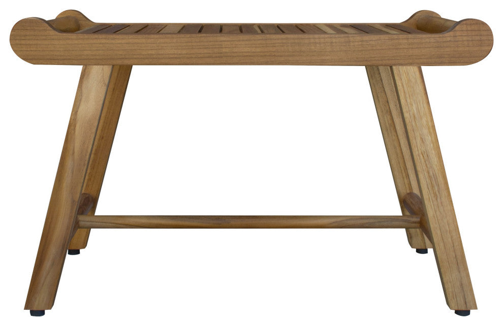 HomeRoots Rectangular Teak Shower Bench With Handles, Natural Finish