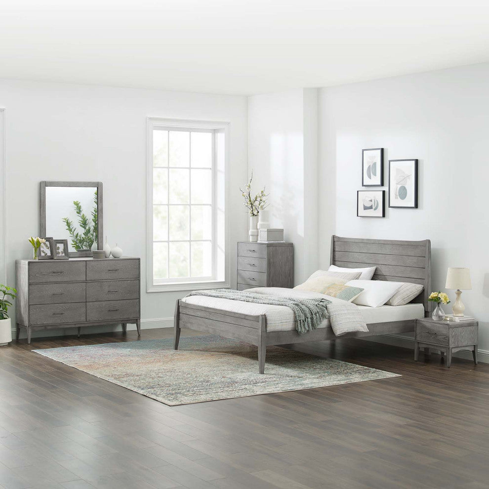 Platform Bed Dresser Chest Nightstand Set, Twin Size, Wood, Gray, Modern