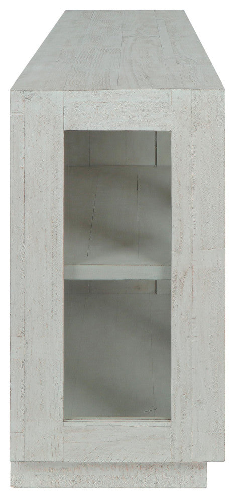 Larson 90" Glass Reclaimed Pine Wood Sideboard, Whitewash