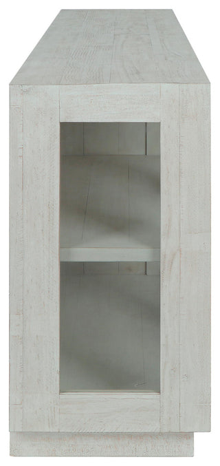 Larson 90" Glass Reclaimed Pine Wood Sideboard, Whitewash