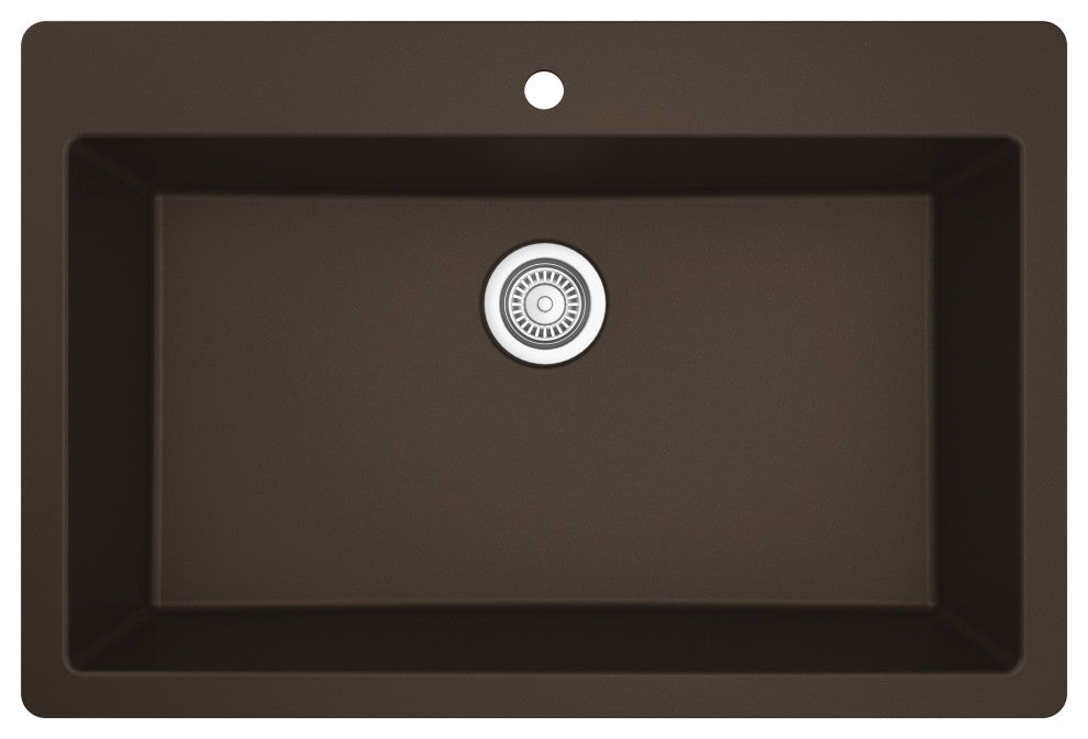 Karran QT-812 Top Mount 33" Large Single Bowl Quartz Kitchen Sink, Brown