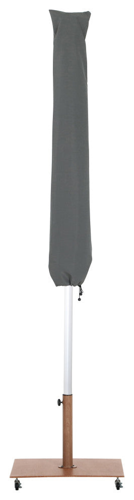 Fiji Patio Umbrella and Base, Beige, Matte White Pole, Teak Belize Base