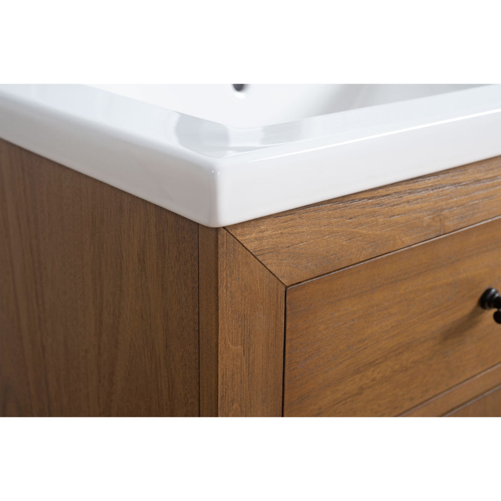 Vanity Art Bathroom Vanity With Sink, Tan, 24" Single, White Ceramic Top