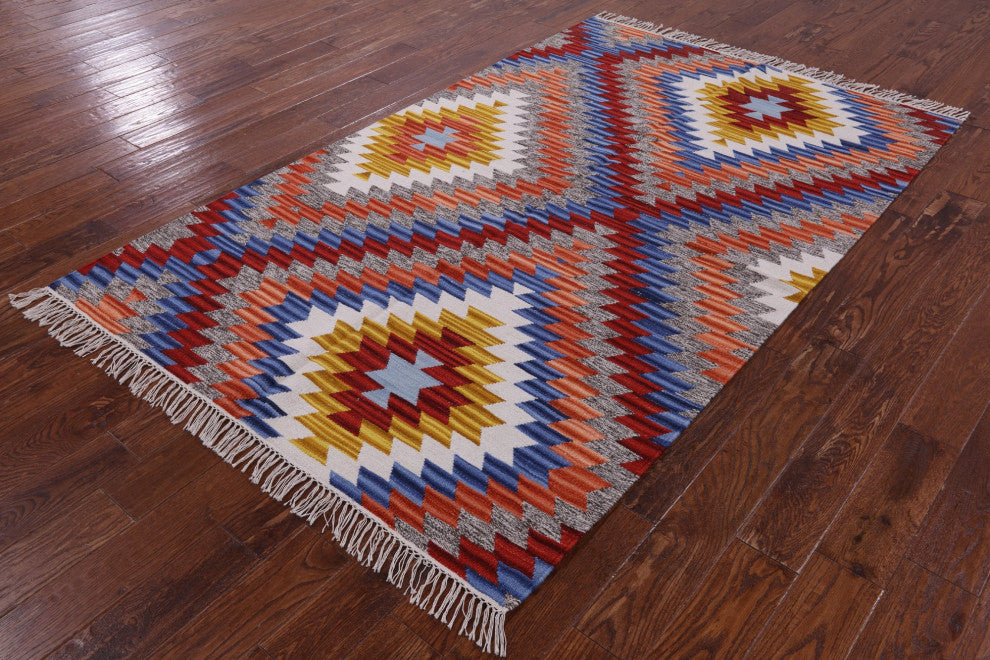 5' 0" X 8' 0" Flat Weave Kilim Reversible Wool Rug Q10544