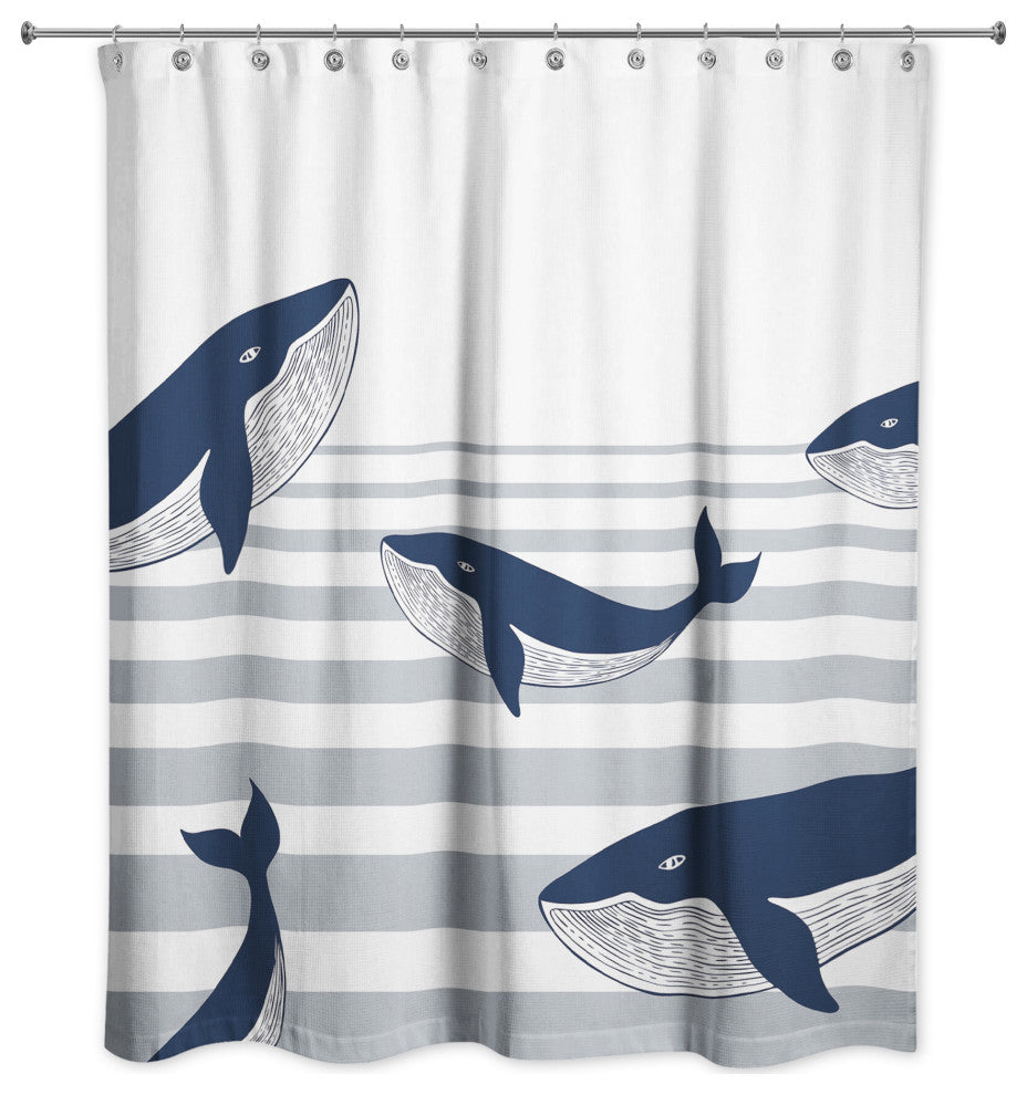 Nautical Whales Pattern 71x74 Shower Curtain