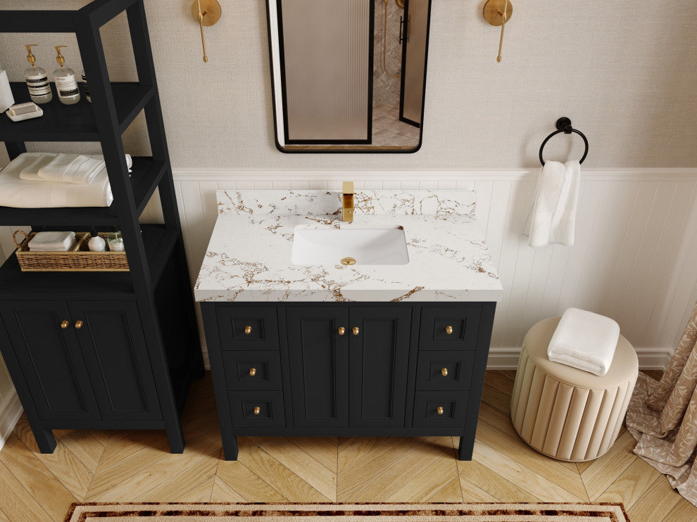 Nashville 42" Single Sink Bath Vanity, Black 2" Viola Gold