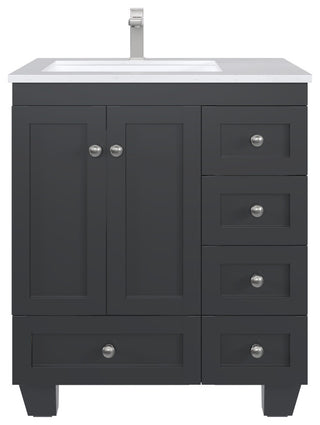 Eviva Happy 30"Wx18"D Bathroom Vanity, White Carrara Quartz Countertop