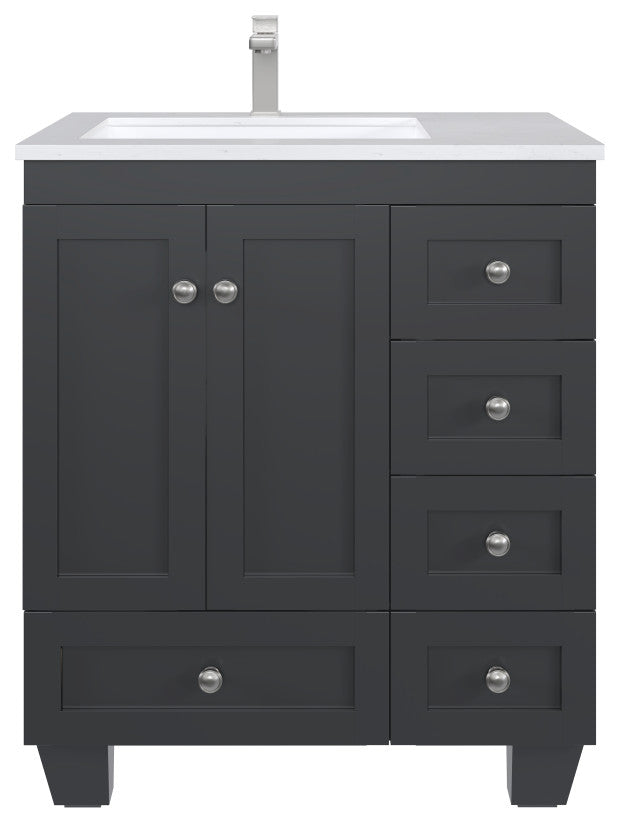 Eviva Happy 30"Wx18"D Bathroom Vanity, White Carrara Quartz Countertop
