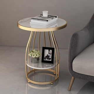 Luxury Tempered Glass Small Side Table with Iron Legs, Gold