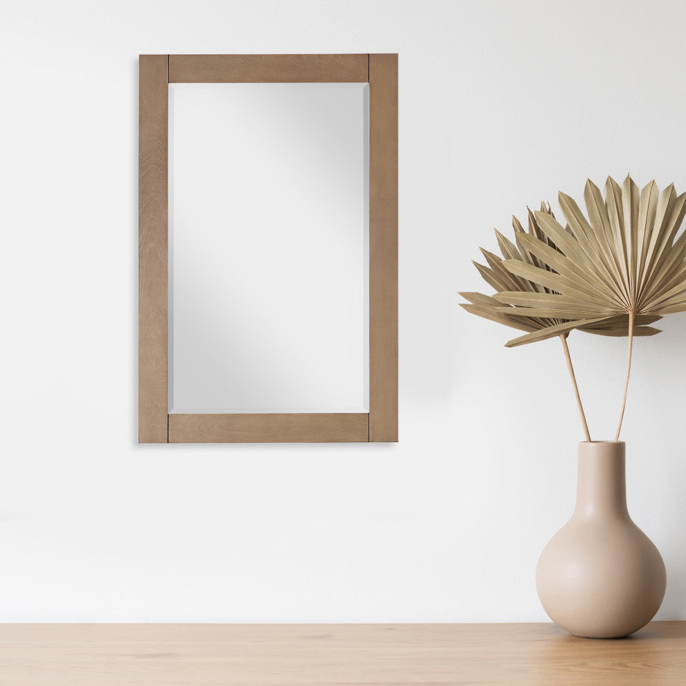 Ivy Rectangular Bathroom Wood Framed Wall Mirror, Brown Pine, 24"