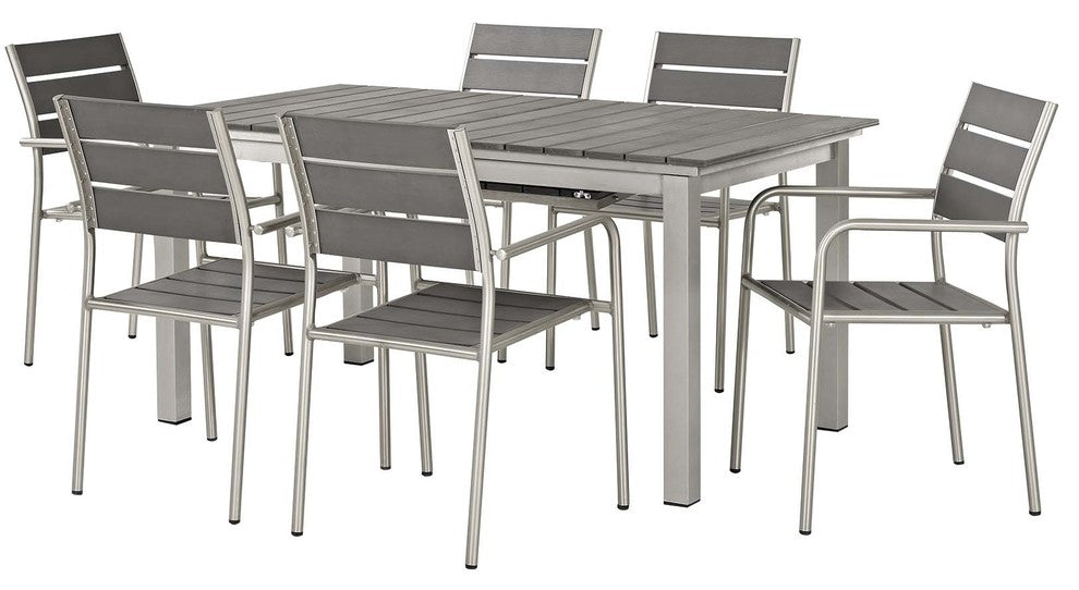 Modern Outdoor Side Dining Chair and Table Set, Aluminum Metal, Gray