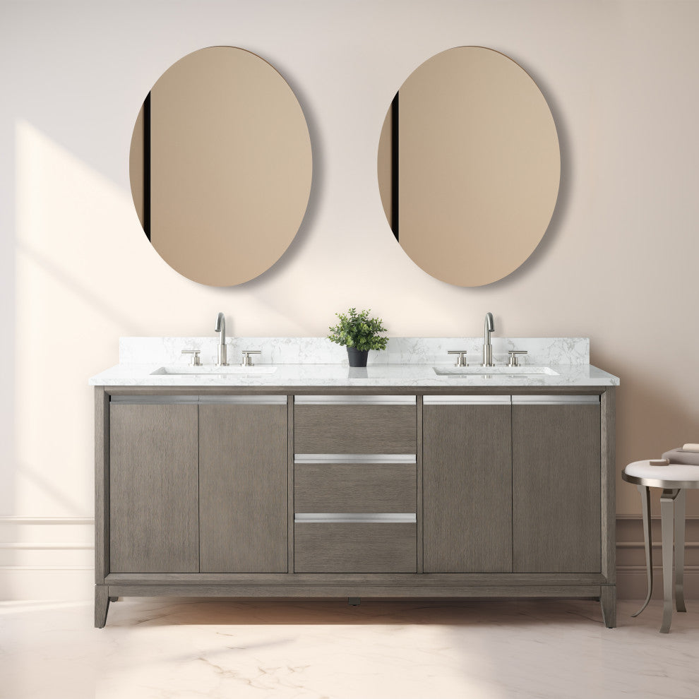 Vanity Art Bathroom Vanity With Sink, Driftwood Gray, 72" Double