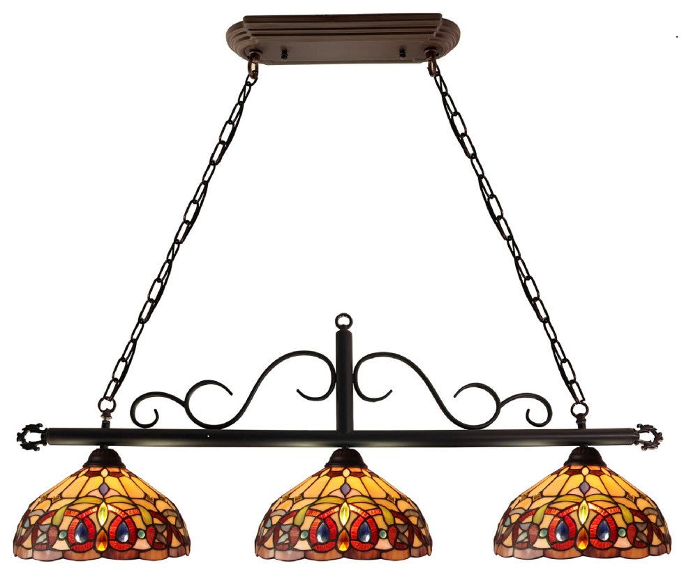 Serenity Victorian Tiffany-Style Dark Bronze 3 Light Island Pendant 45" Wide