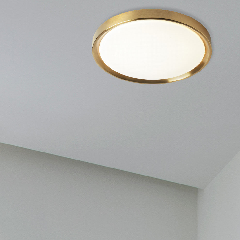 White Modern Flush Mount With Aged Brass Metal