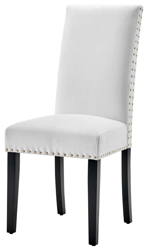 Side Dining Chair, Set of 2, Velvet, Wood, White, Modern, Cafe Bistro Restaurant