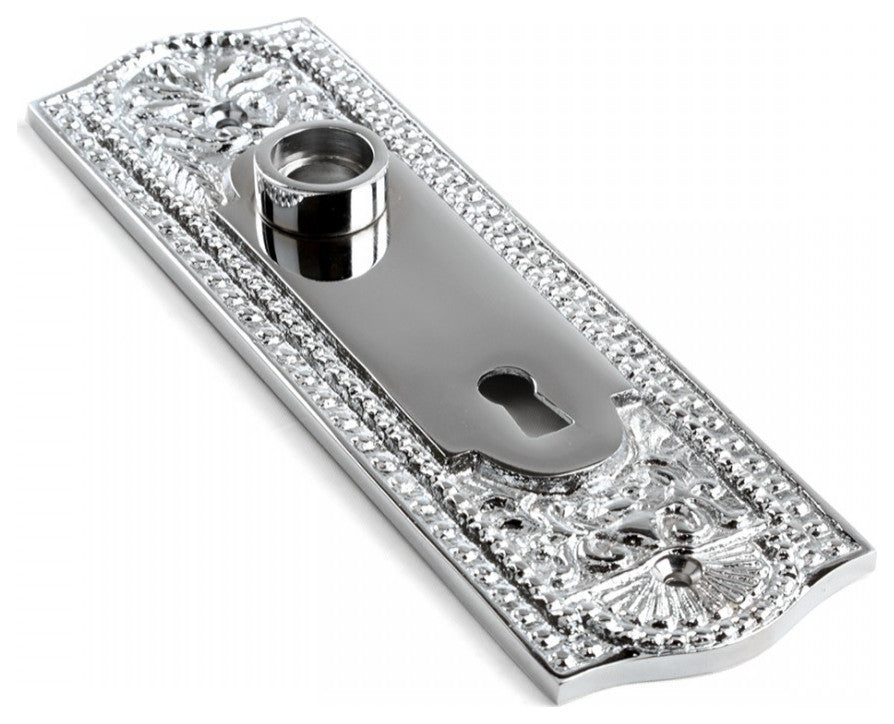 Door Back Plate Chrome Solid Brass Beaded With Keyhole 7 1/4" H