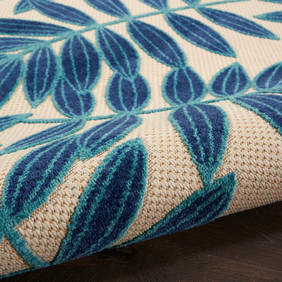 Nourison Aloha 4' x Round Navy Tropical Area Rug