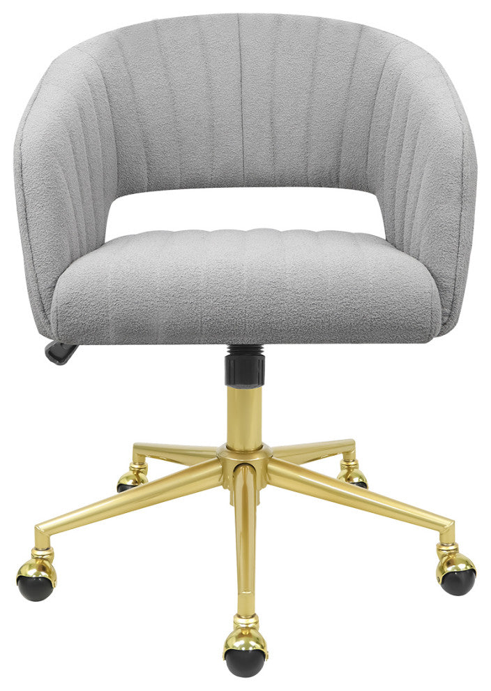 Caitlyn Swivel Vanity Chair with Adjustable Height, Gray Boucle