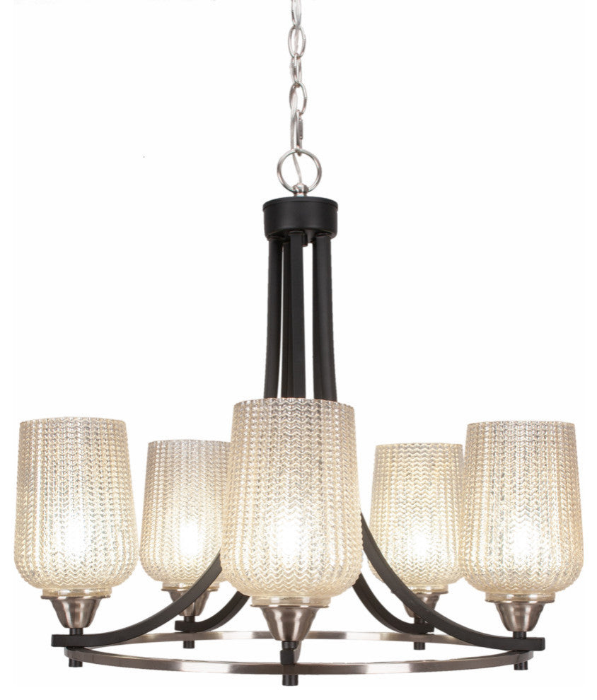 Paramount 5-Light Chandelier, Matte Black & Brushed Nickel, 5" Silver Textured