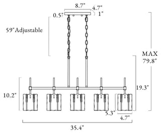 LNC Tucana Polished Gold and Matte Black Modern Kitchen Island Light, 5 Lights