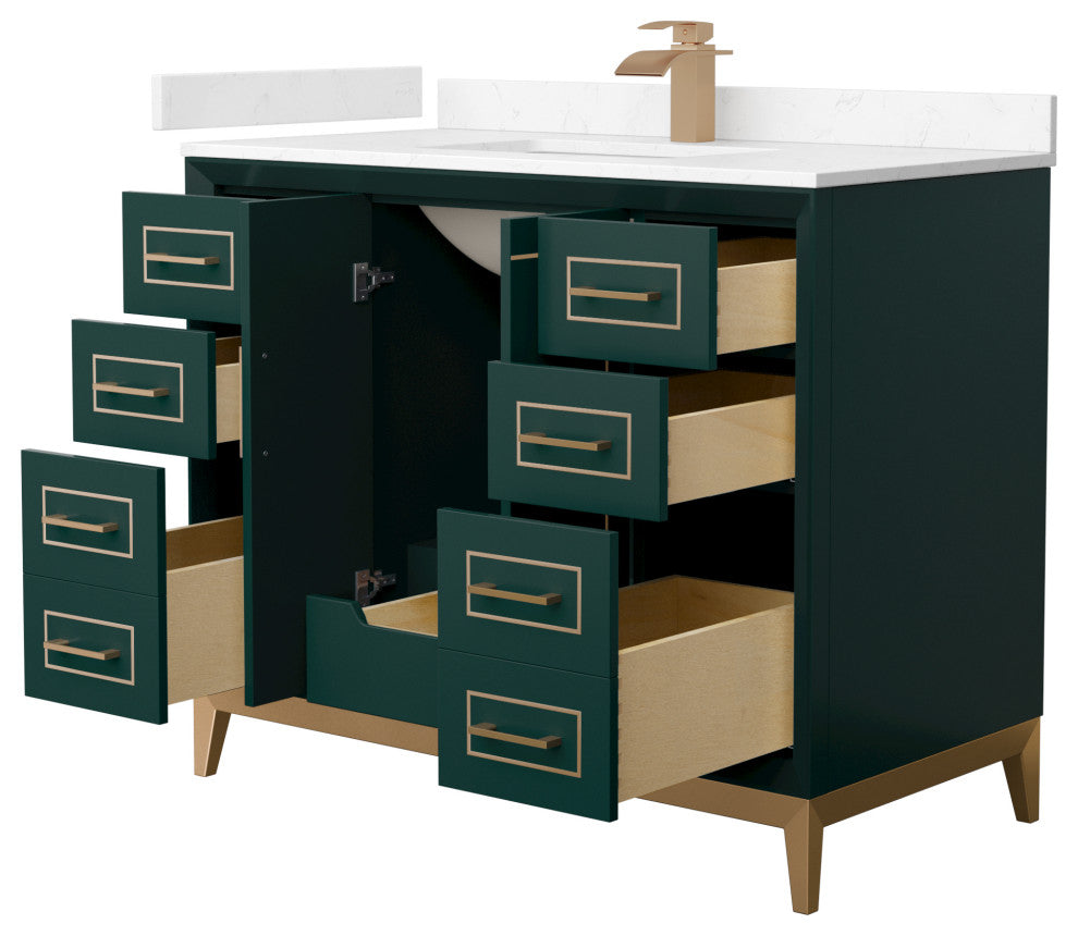 Marlena 42" Green Single Vanity, Cultured Top, Bronze Trim