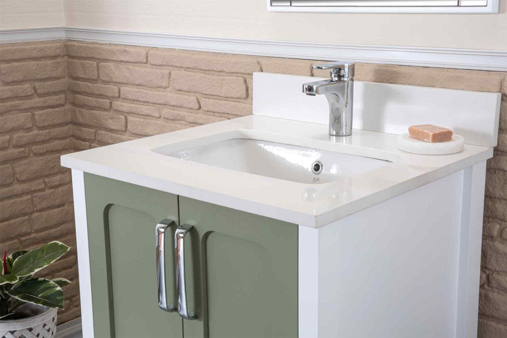 Florin Collection 24" Bathroom Vanity With Sink, Mirror, Countertop, Green