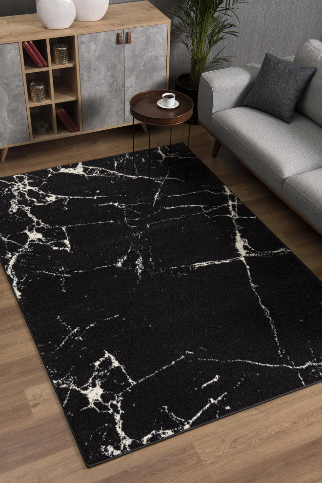 5"x8" Black and White Abstract Breakage Area Rug