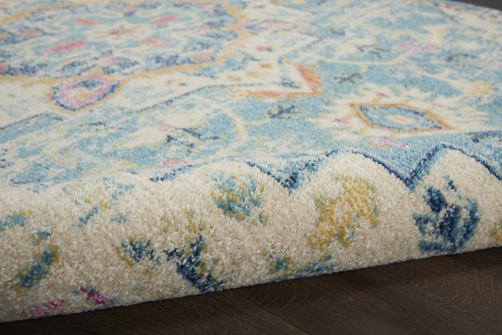7 x 10 Light Blue and Ivory Distressed Area Rug