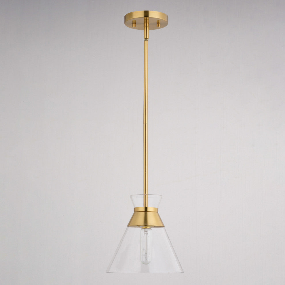Harper 1-Light Gold Brass Mid-Century Modern Pendant Light Clear Glass
