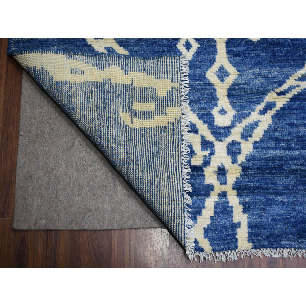 Denim Blue Hand Knotted, Soft and Shiny Wool, Moroccan Berber Rug, 12'3"x14'3"