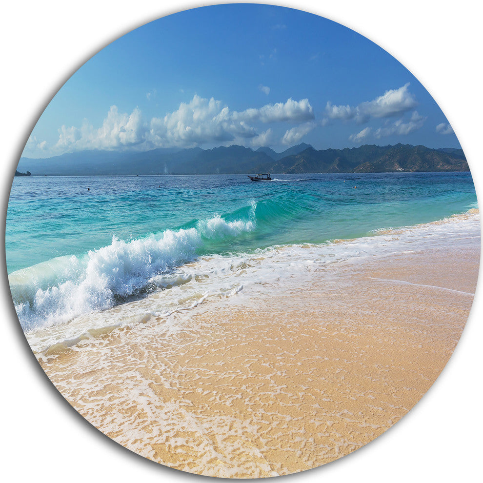 Blue Beach In Gili Island, Seashore Disc Metal Wall Art, 36"