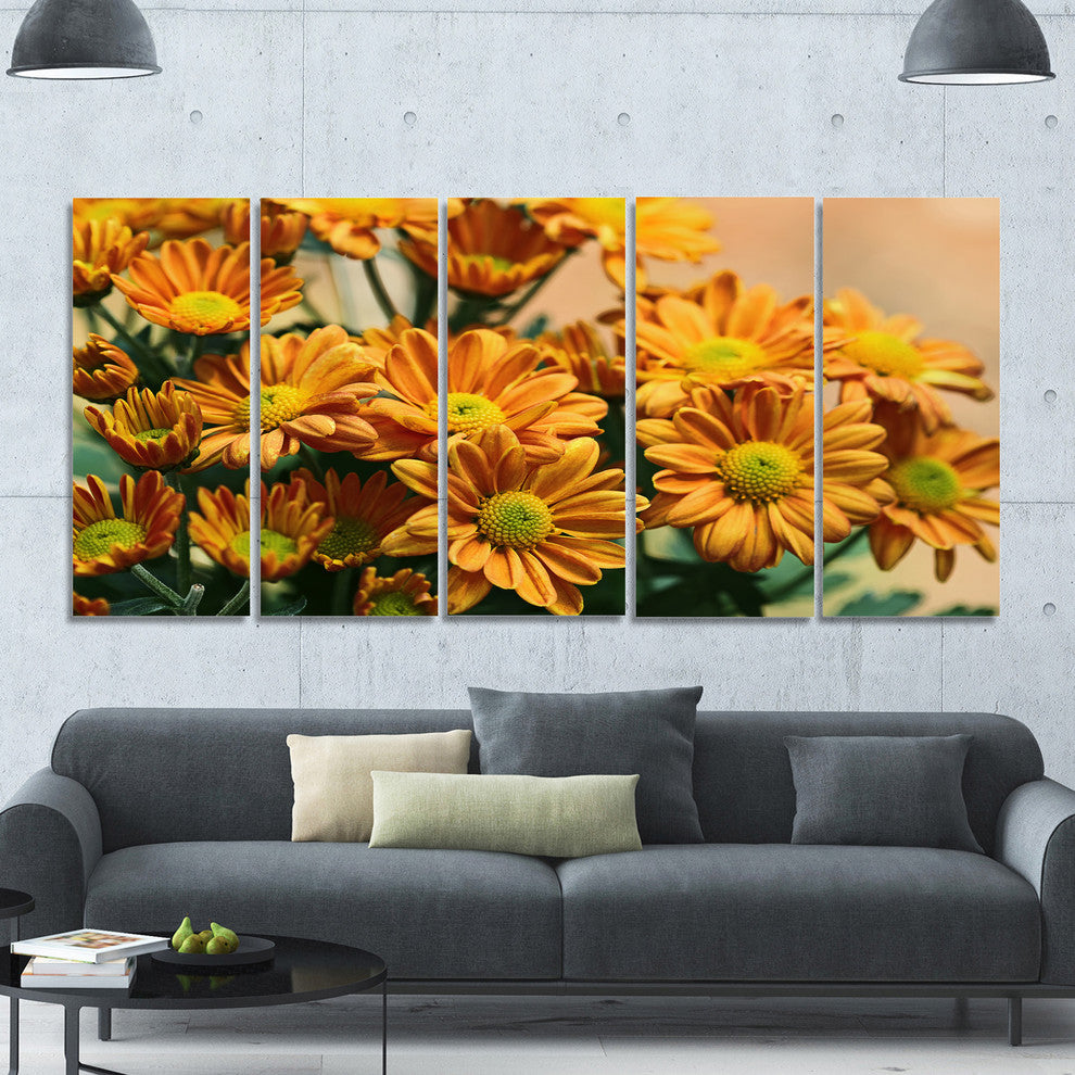 Bright Yellow Flowers in Garden, Floral Canvas Art Print, 60"x28", 5 Panels