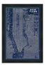 "Blueprint Map New York" By Sue Schlabach, Framed Painting Print, Ready To Hang