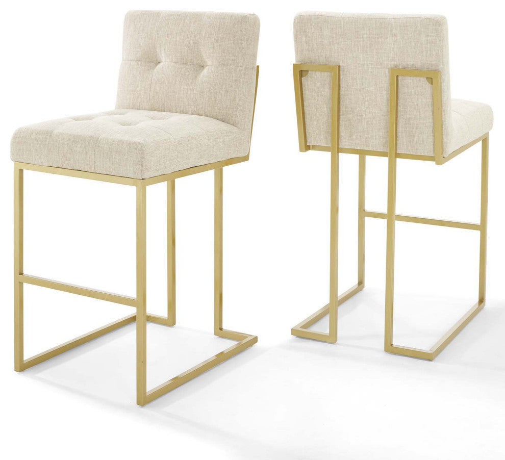 Privy Gold Stainless Steel Performance Velvet Bar Stool Set of 2 - Gold Beige